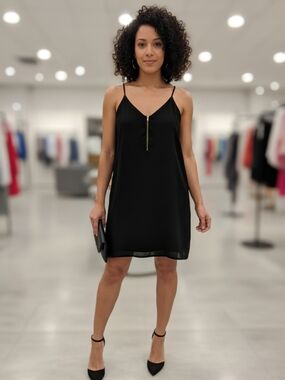 mine Black Slip Mini Dress with Gold Zip